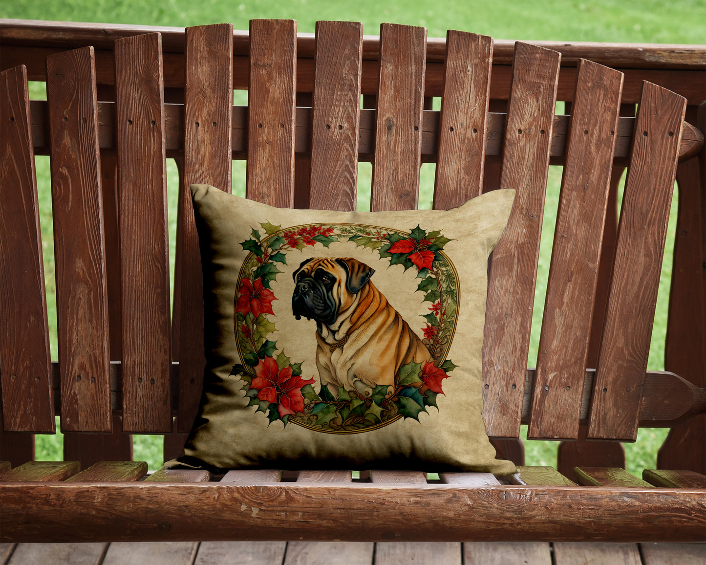 Mastiff Christmas Flowers Throw Pillow