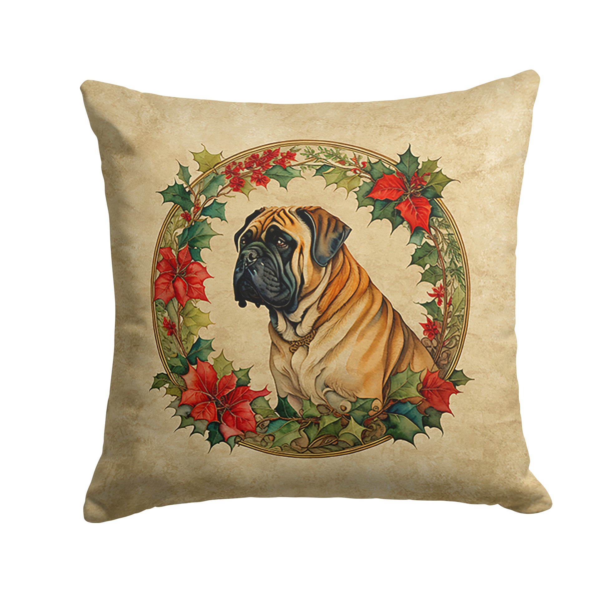 Buy this Mastiff Christmas Flowers Throw Pillow