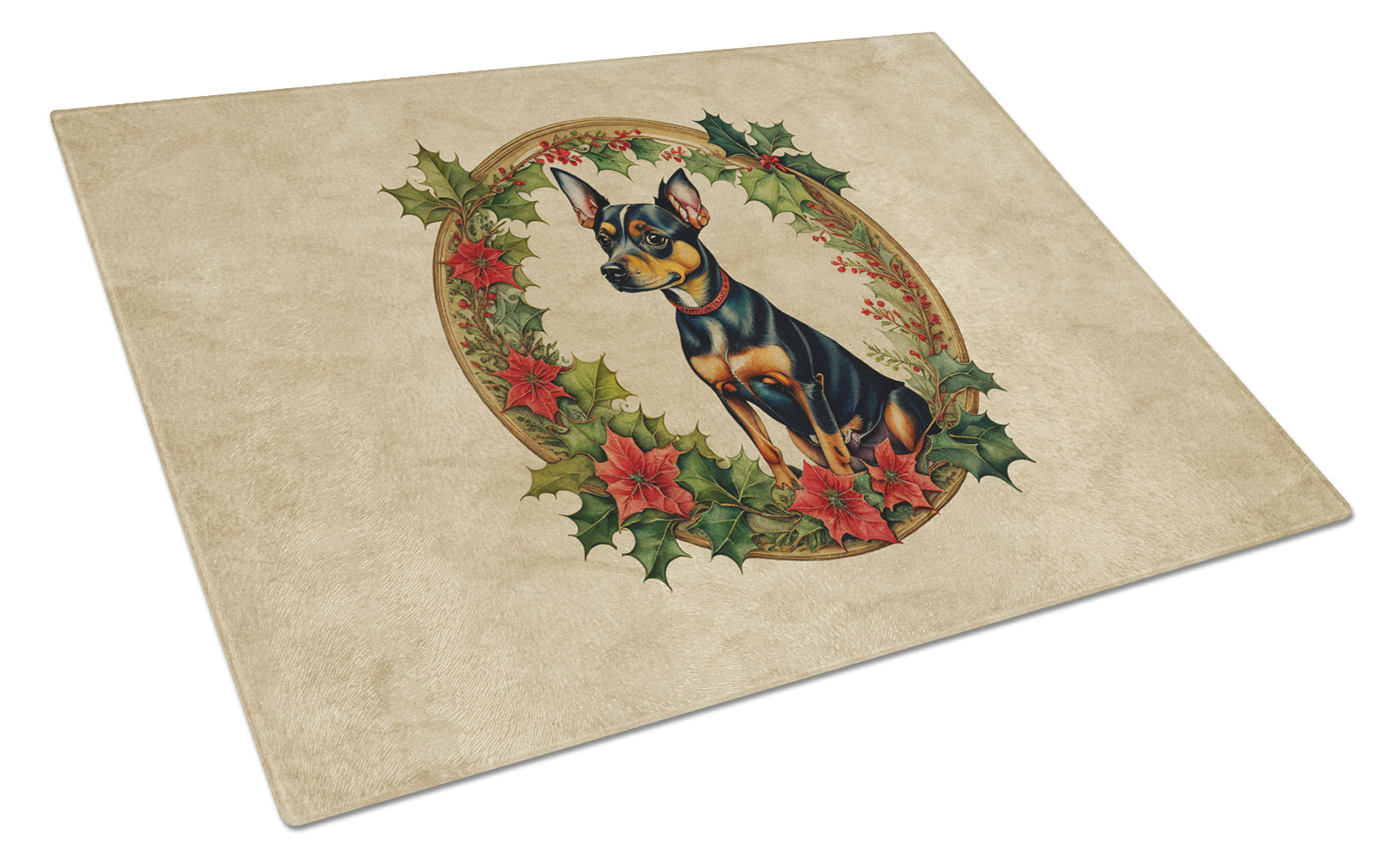 Buy this Miniature Pinscher Christmas Flowers Glass Cutting Board