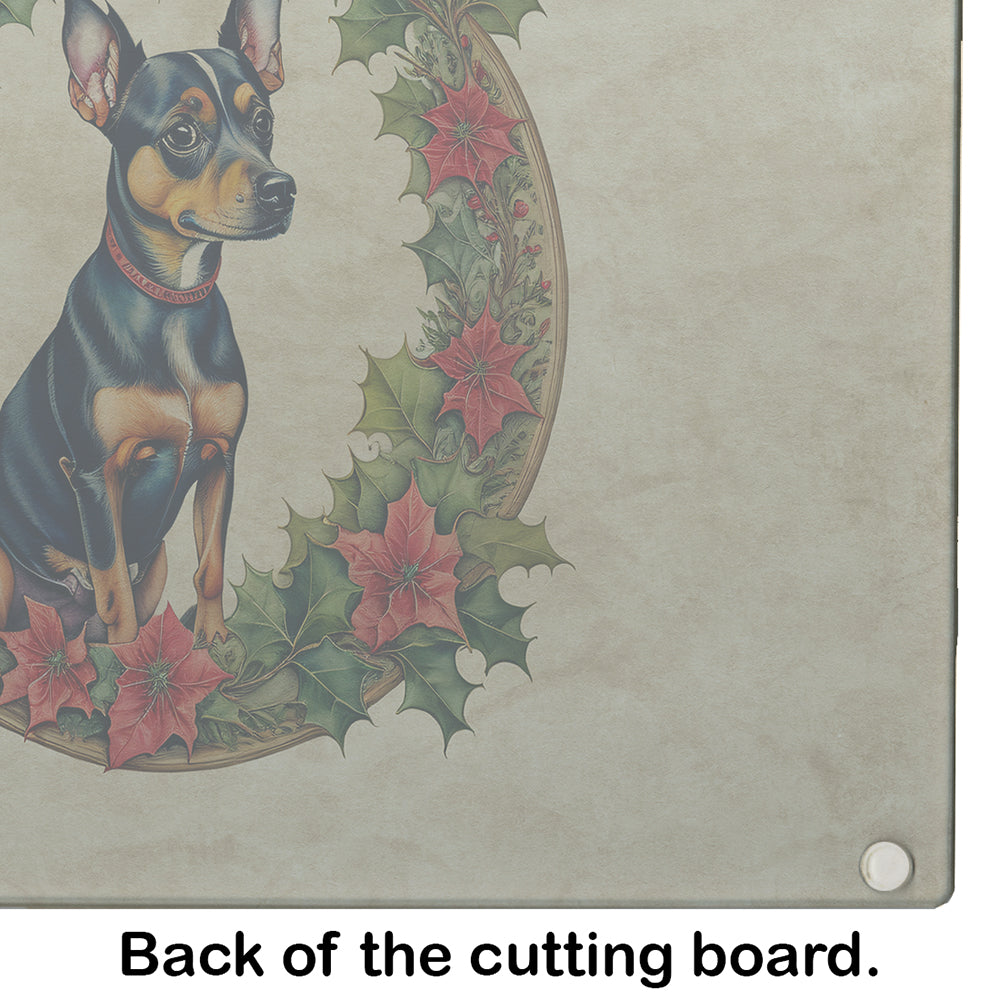 Miniature Pinscher Christmas Flowers Glass Cutting Board