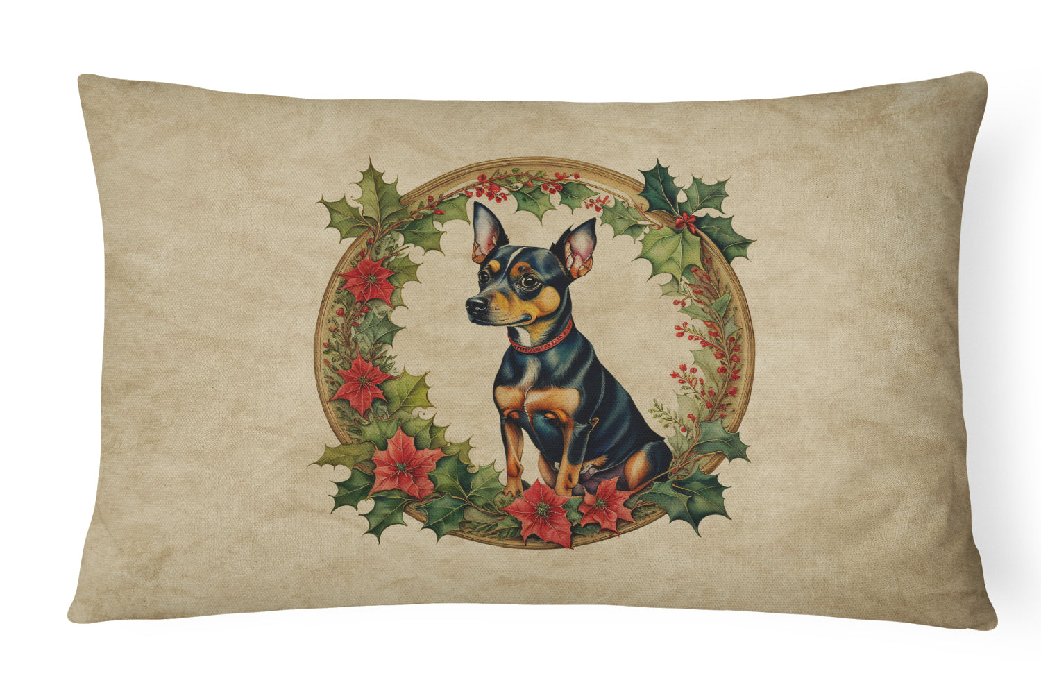 Buy this Miniature Pinscher Christmas Flowers Throw Pillow