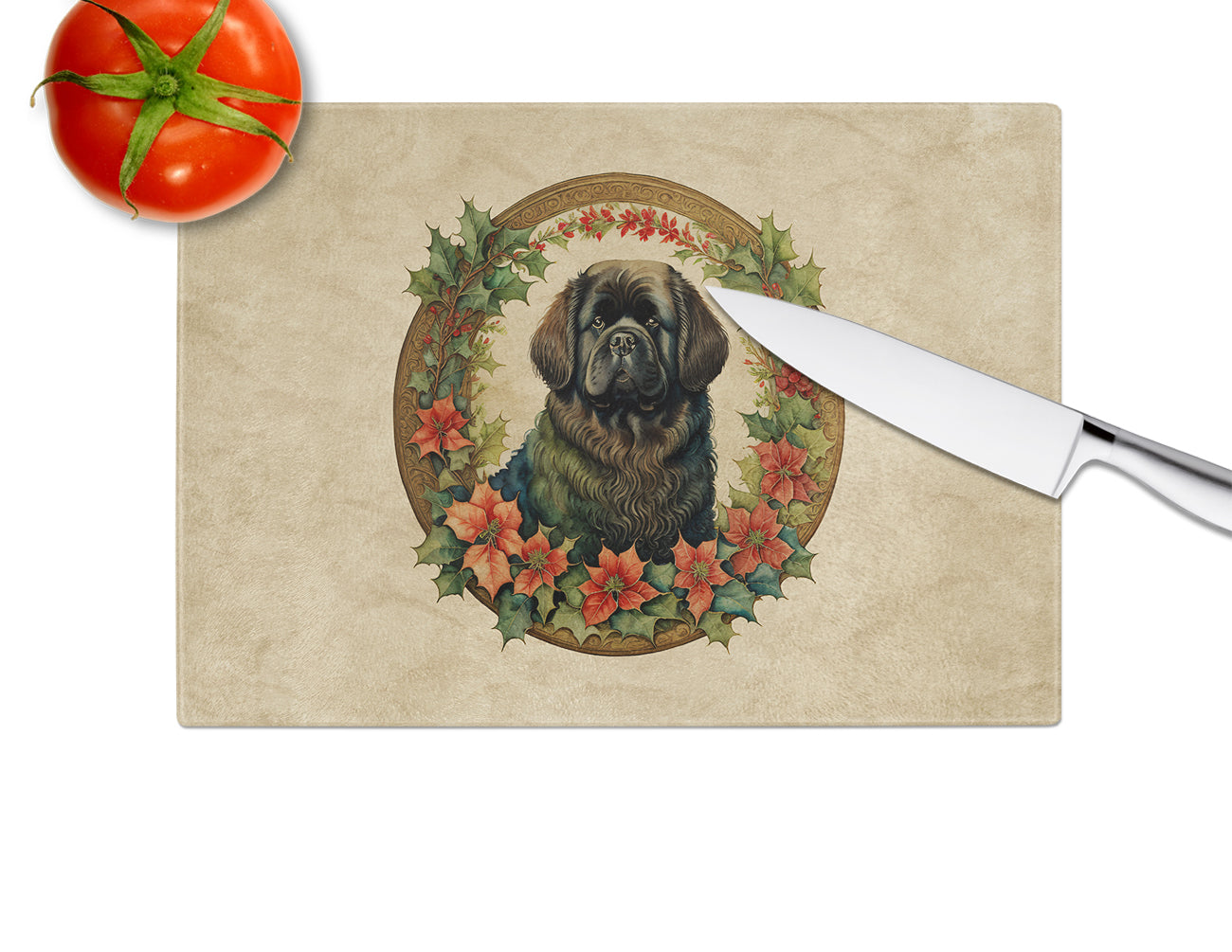 Newfoundland Christmas Flowers Glass Cutting Board