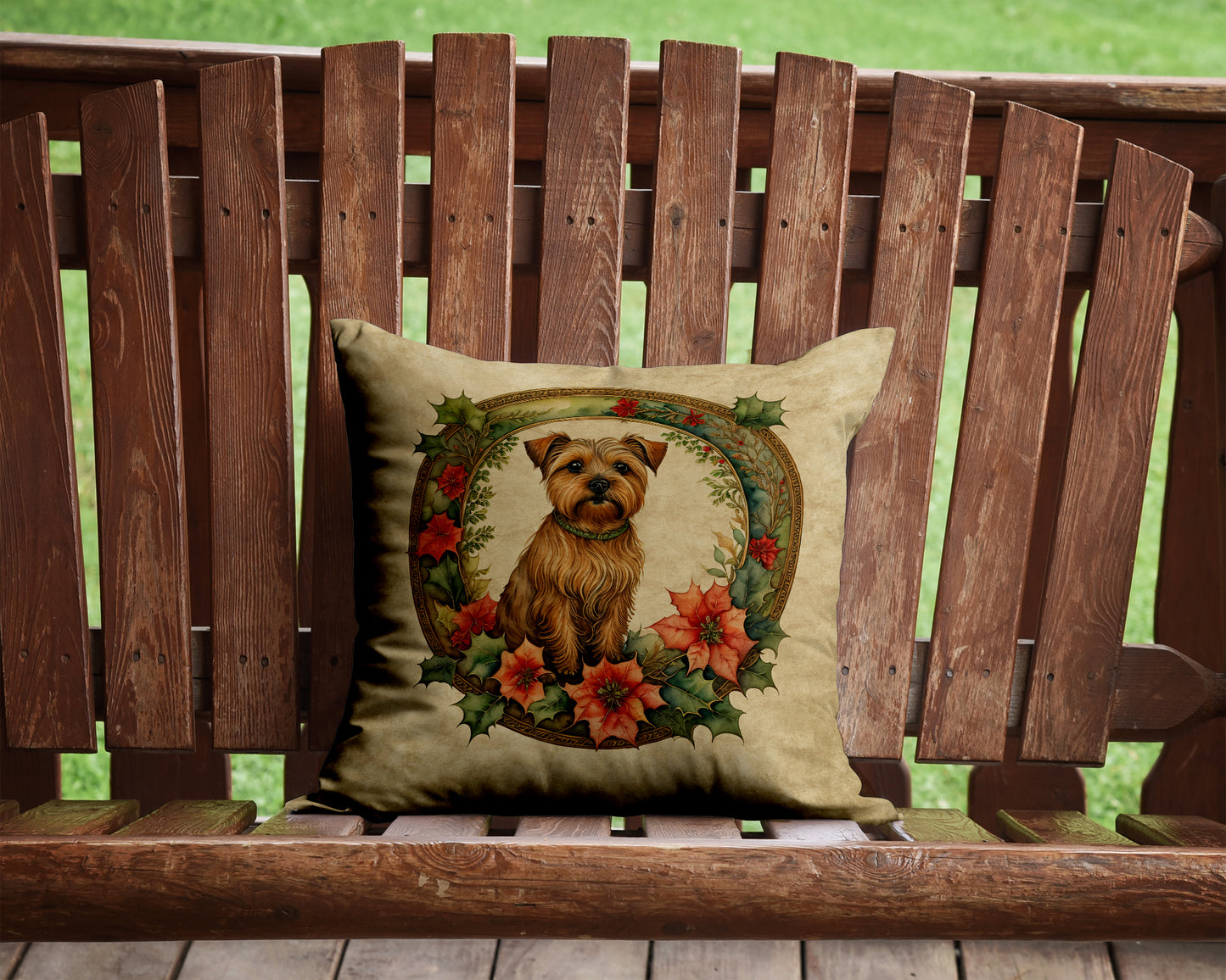 Norfolk Terrier Christmas Flowers Throw Pillow