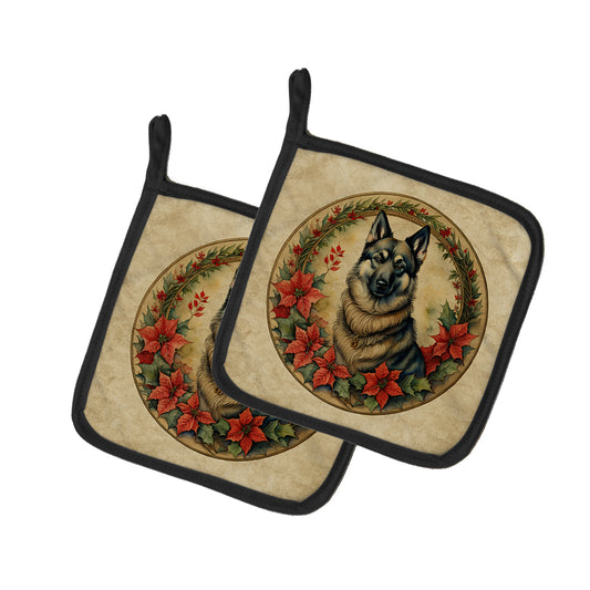 Buy this Norwegian Elkhound Christmas Flowers Pair of Pot Holders