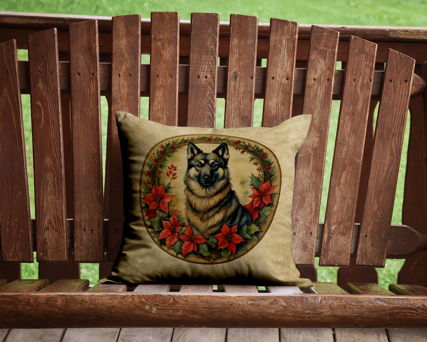 Norwegian Elkhound Christmas Flowers Throw Pillow