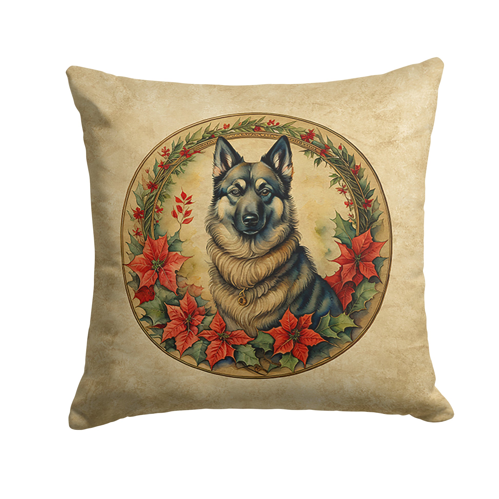 Buy this Norwegian Elkhound Christmas Flowers Throw Pillow