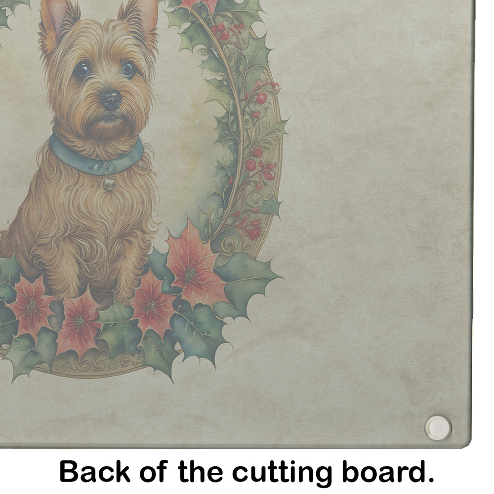 Norwich Terrier Christmas Flowers Glass Cutting Board