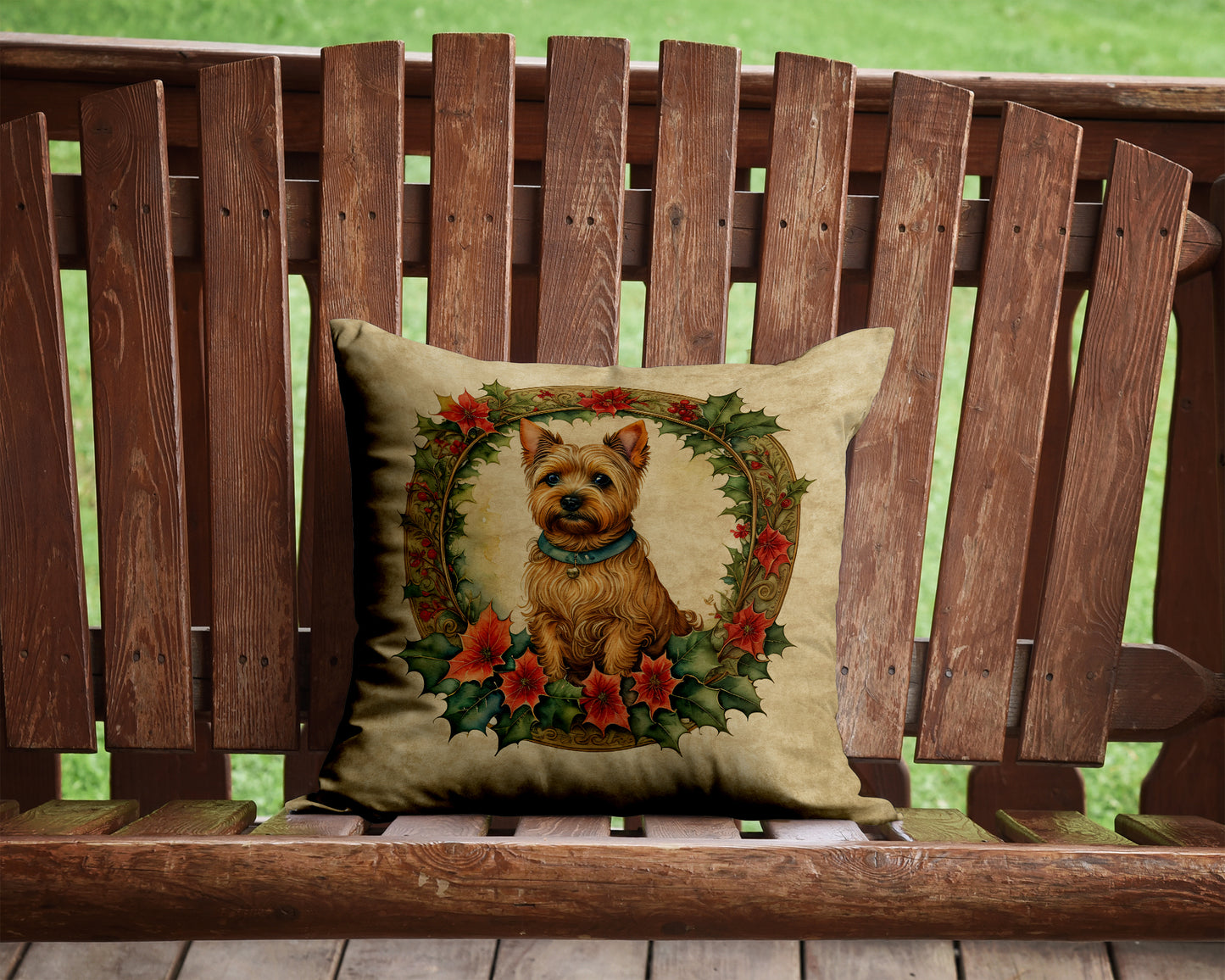 Norwich Terrier Christmas Flowers Throw Pillow