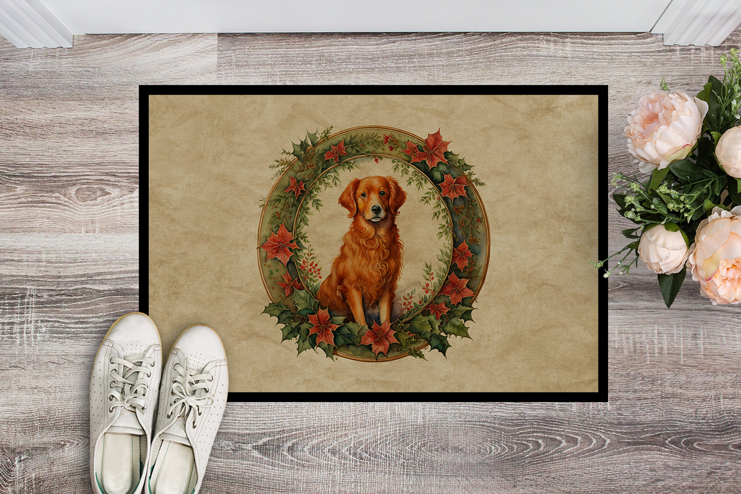 Nova Scotia Duck Tolling Retriever Christmas Flowers Doormat