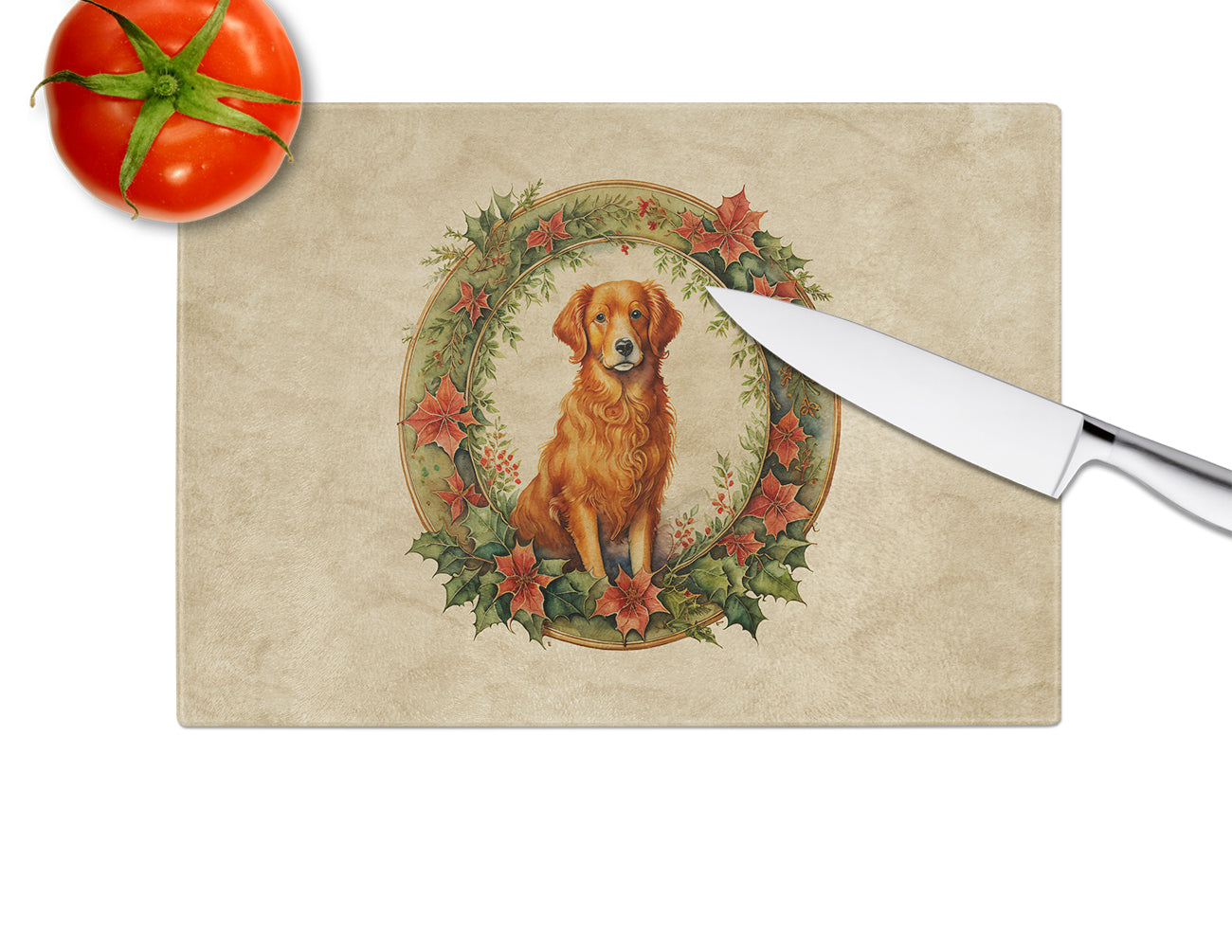 Nova Scotia Duck Tolling Retriever Christmas Flowers Glass Cutting Board