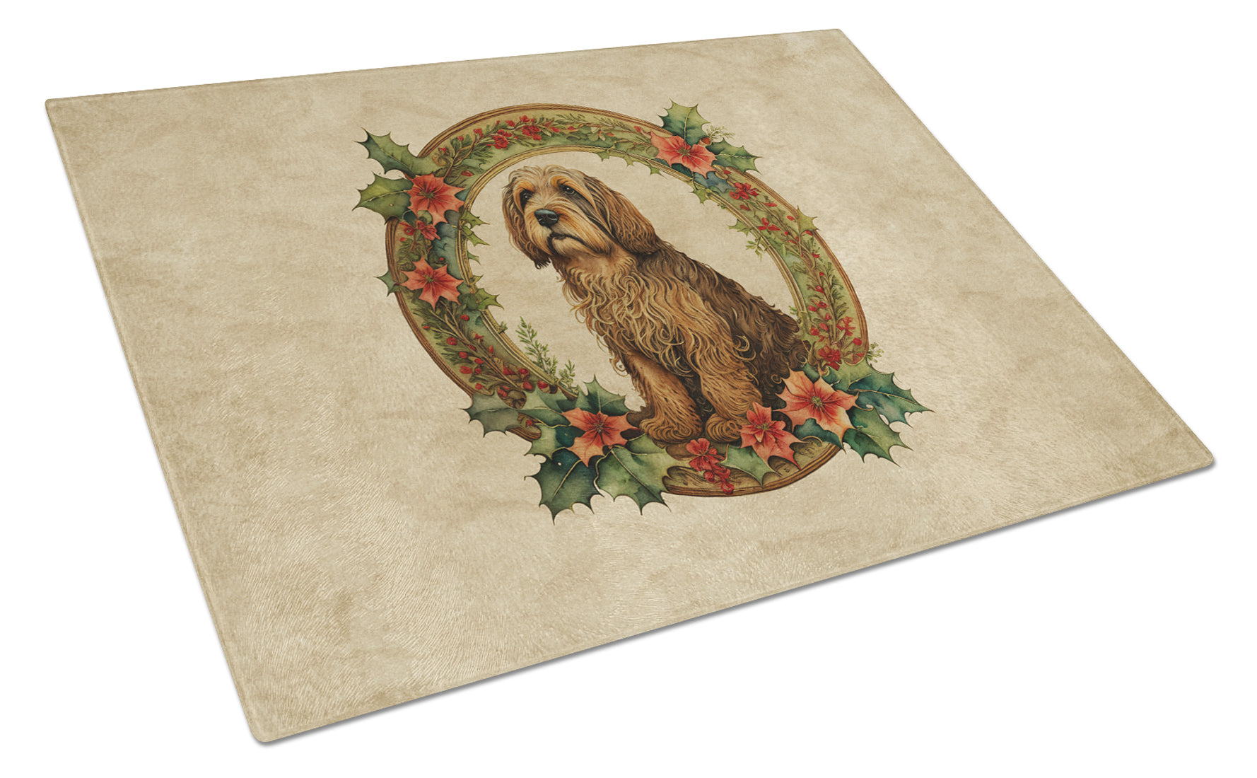 Buy this Otterhound Christmas Flowers Glass Cutting Board