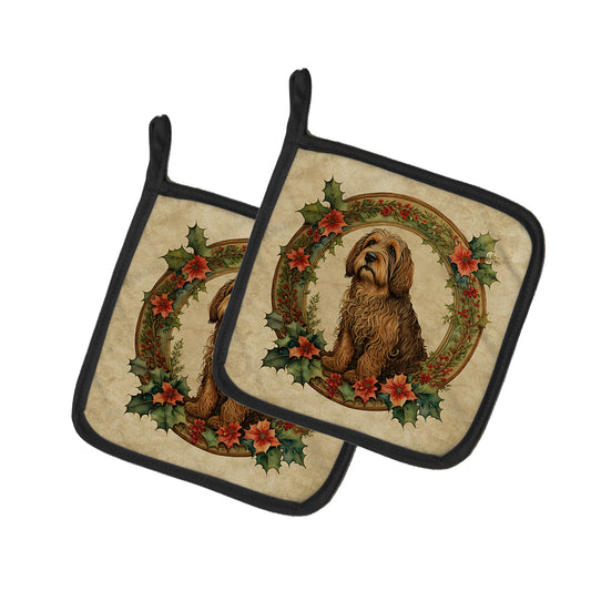 Buy this Otterhound Christmas Flowers Pair of Pot Holders