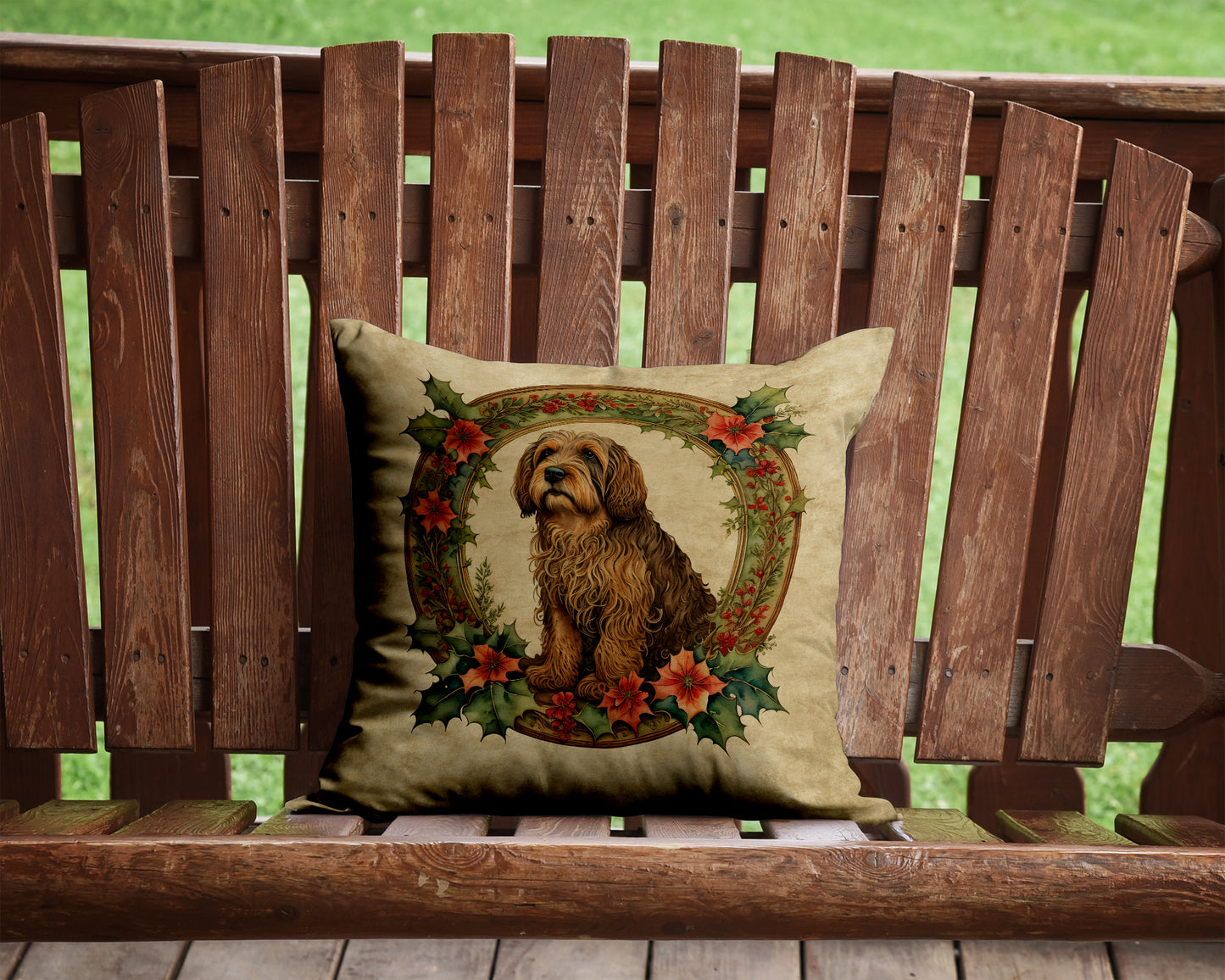 Otterhound Christmas Flowers Throw Pillow