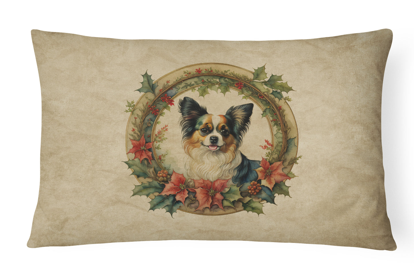 Buy this Papillon Christmas Flowers Throw Pillow