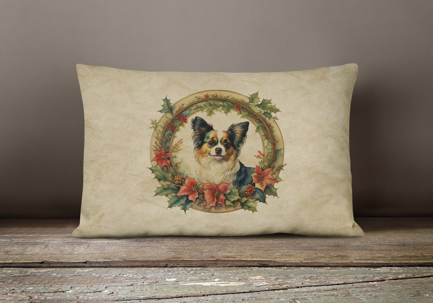 Papillon Christmas Flowers Throw Pillow