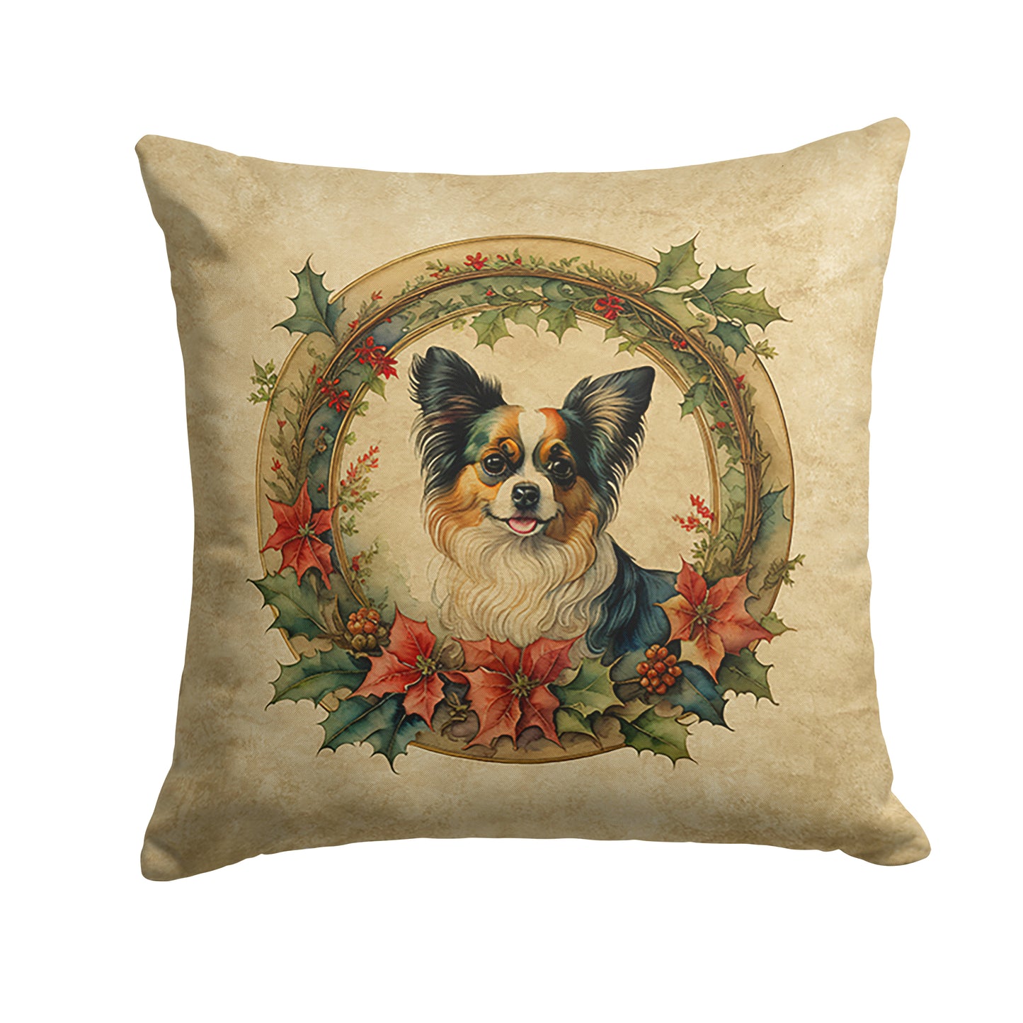 Buy this Papillon Christmas Flowers Throw Pillow