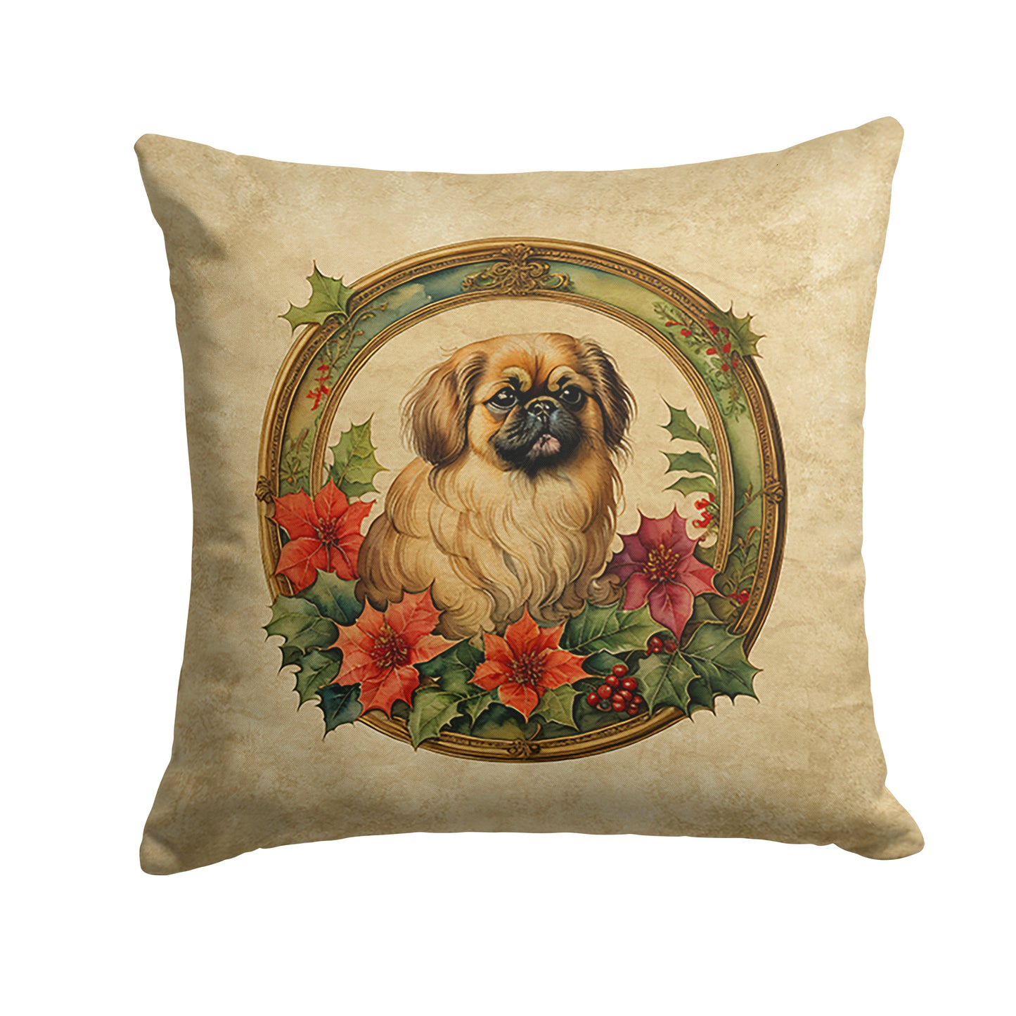 Buy this Pekingese Christmas Flowers Throw Pillow