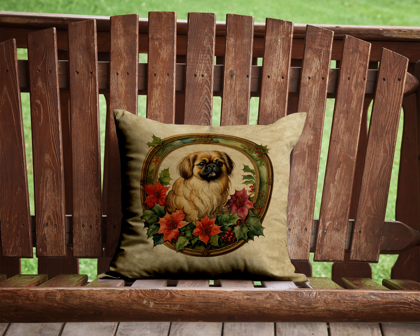 Pekingese Christmas Flowers Throw Pillow