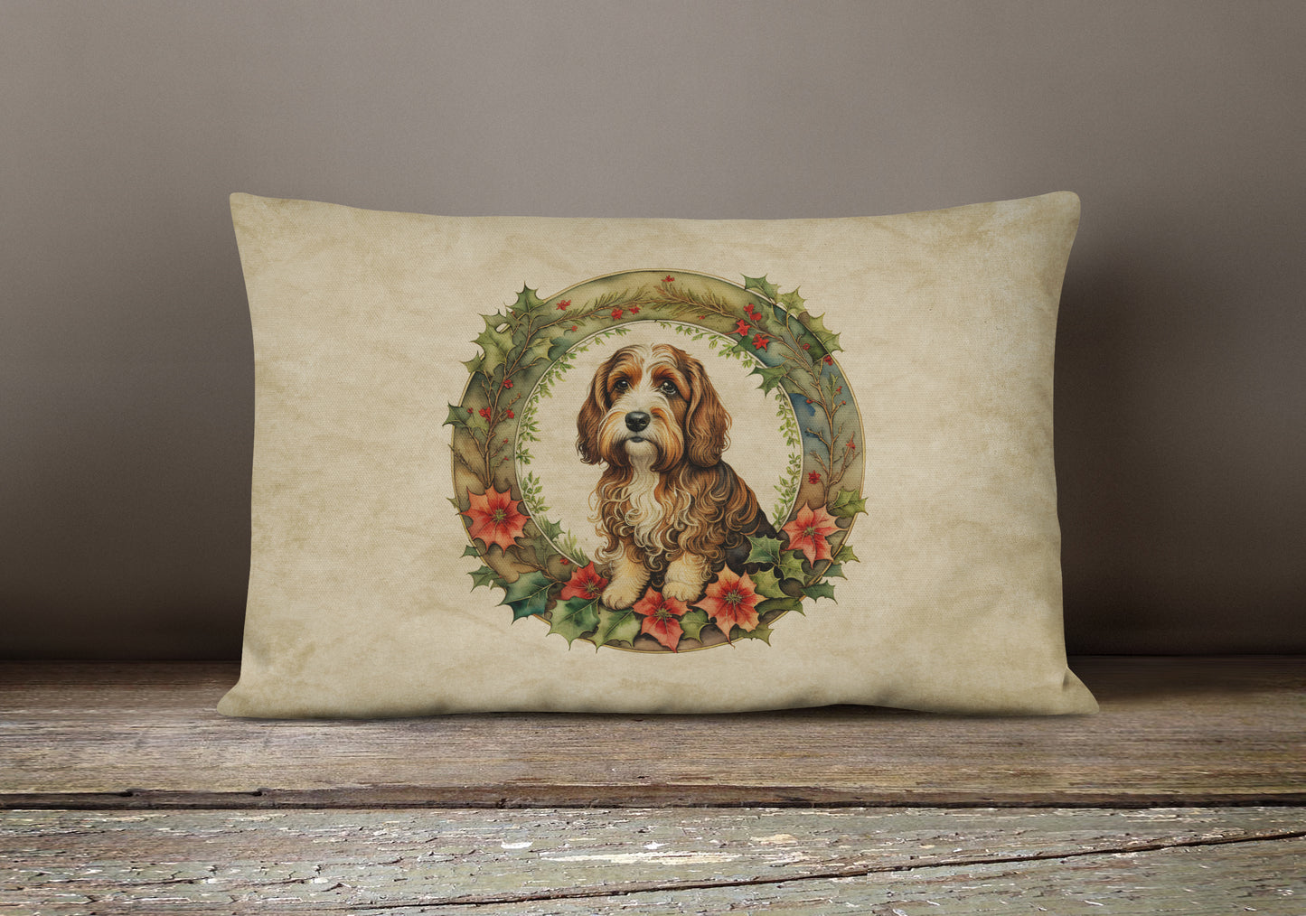 Petit Basset Griffon Vendeen Christmas Flowers Throw Pillow