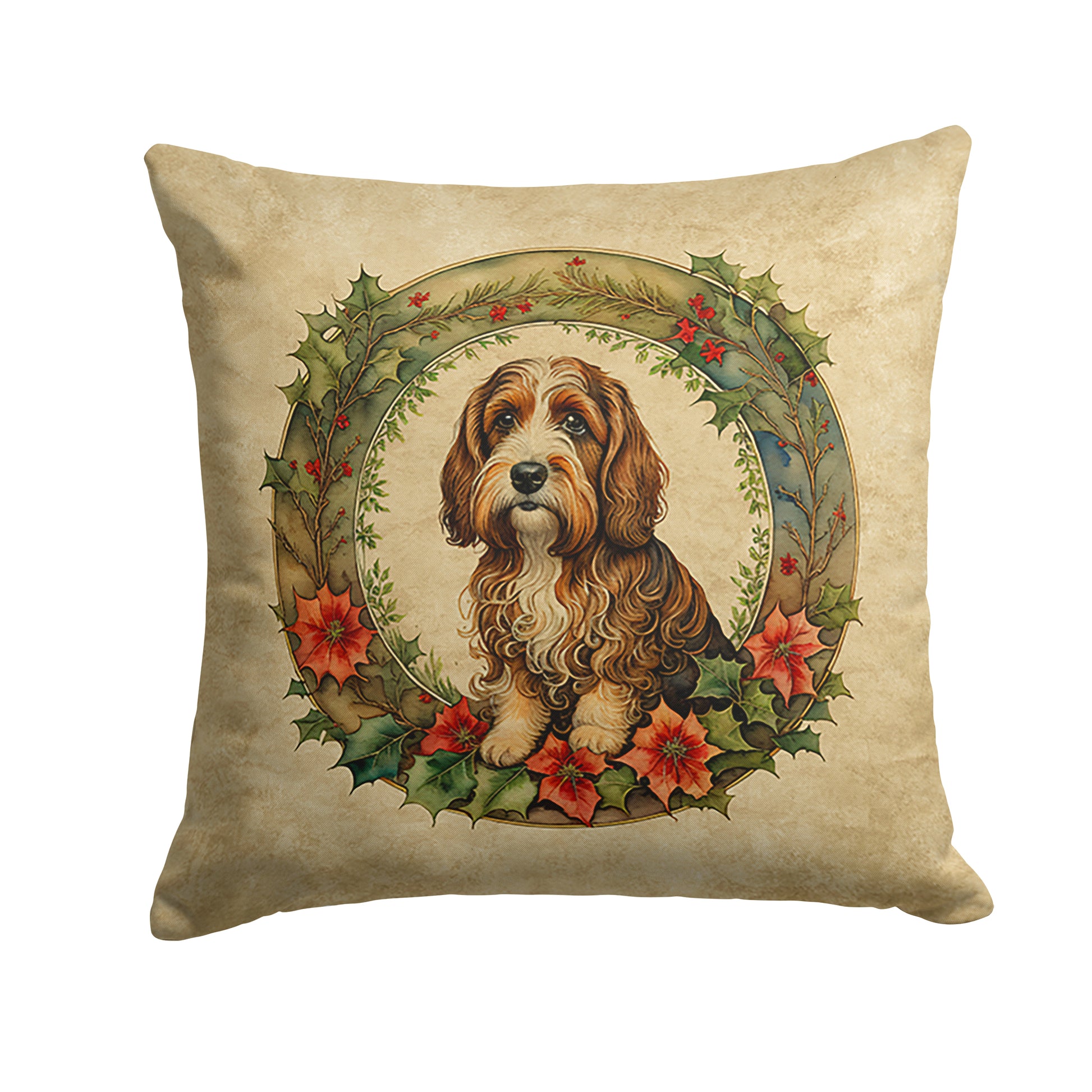 Buy this Petit Basset Griffon Vendeen Christmas Flowers Throw Pillow