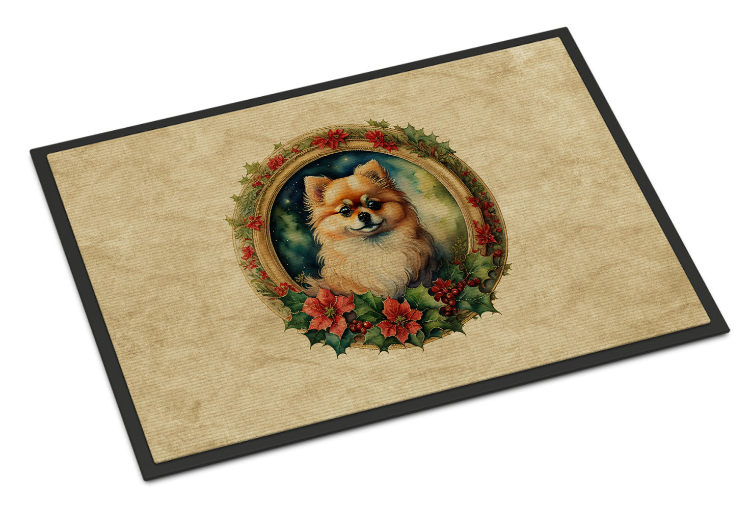 Buy this Pomeranian Christmas Flowers Doormat