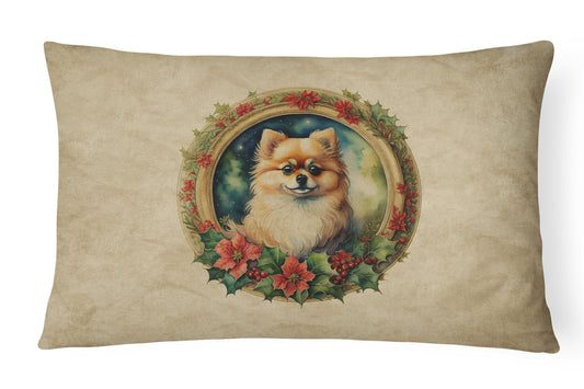 Buy this Pomeranian Christmas Flowers Throw Pillow