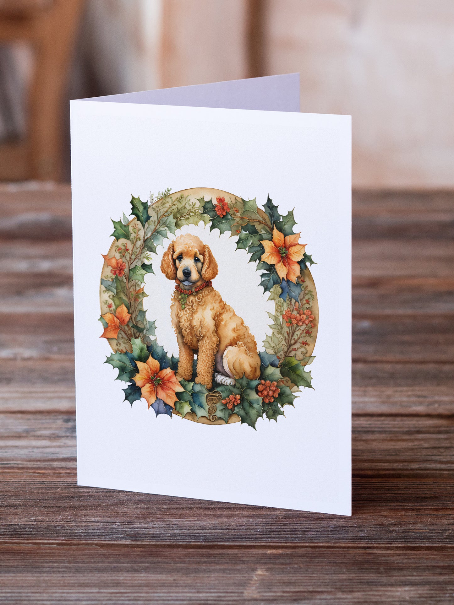 Poodle Christmas Flowers Greeting Cards Pack of 8