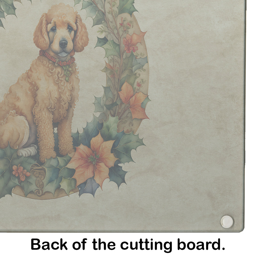 Poodle Christmas Flowers Glass Cutting Board