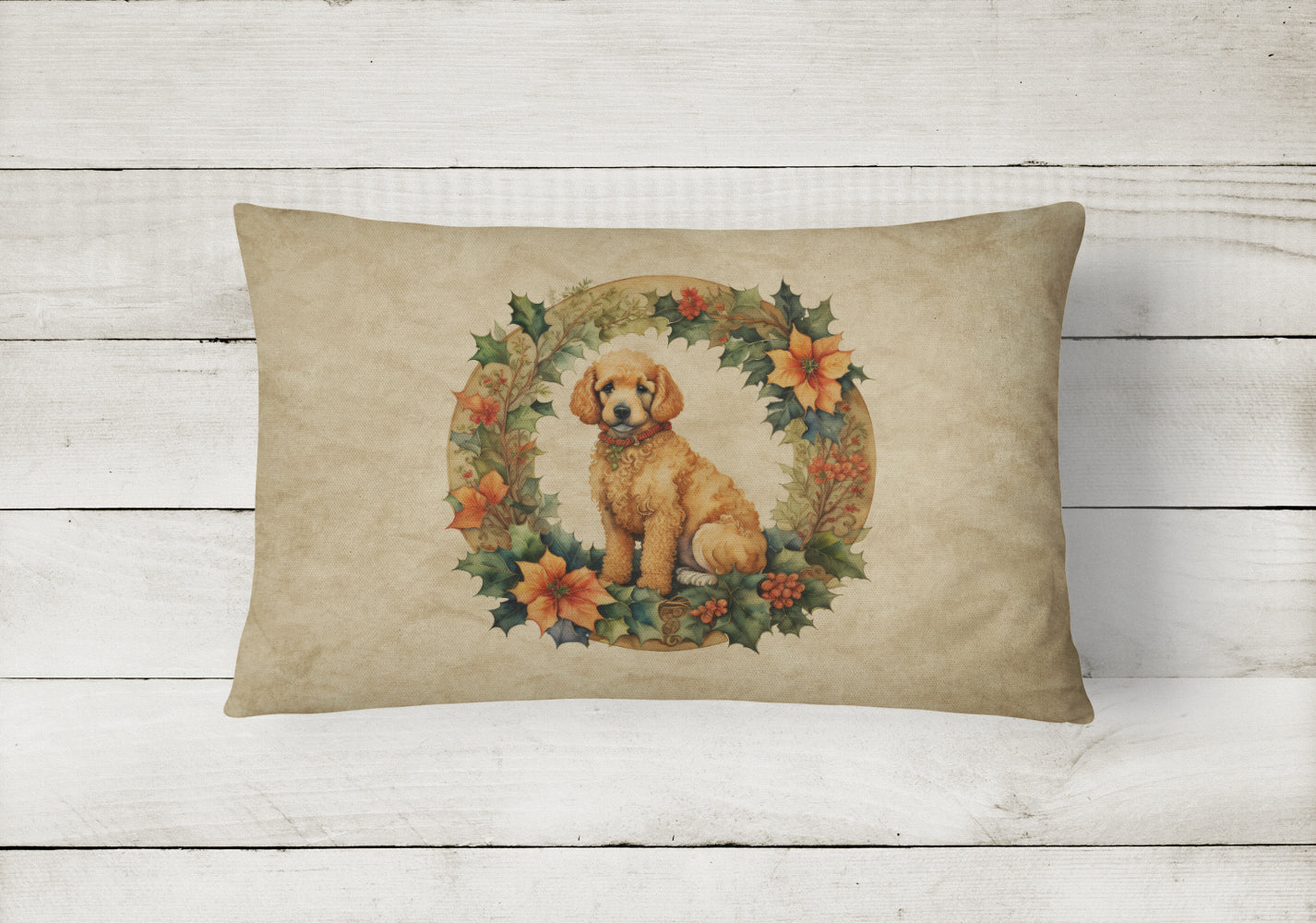 Poodle Christmas Flowers Throw Pillow