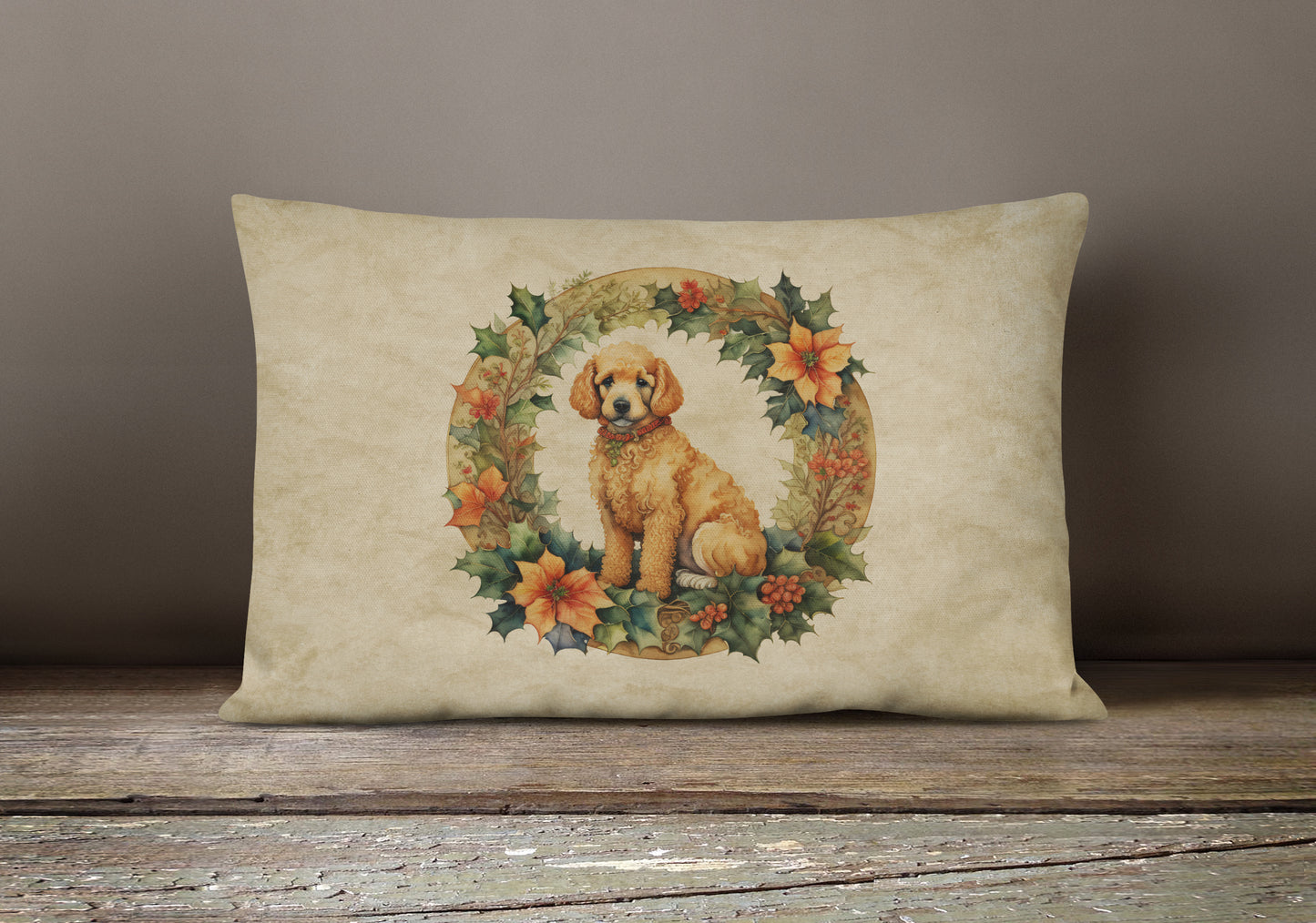 Poodle Christmas Flowers Throw Pillow