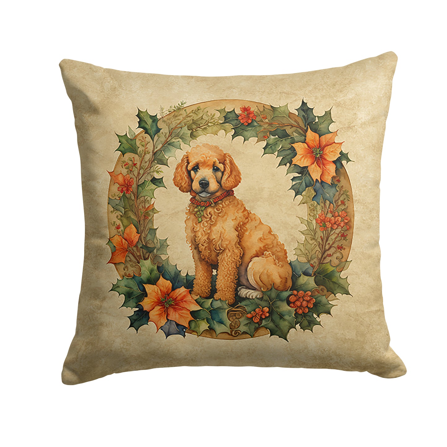 Buy this Poodle Christmas Flowers Throw Pillow