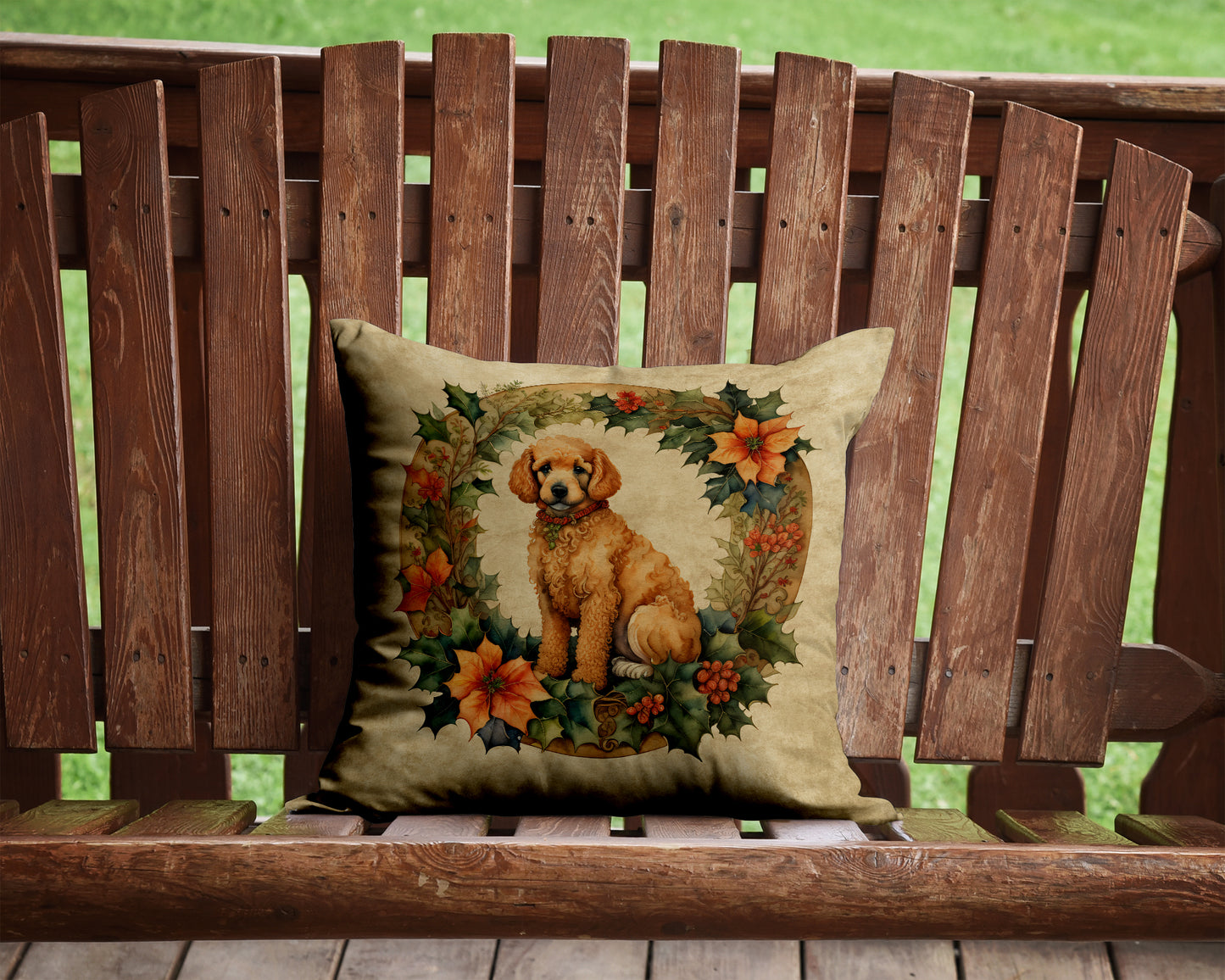 Poodle Christmas Flowers Throw Pillow