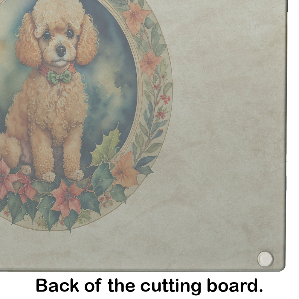 Poodle Christmas Flowers Glass Cutting Board