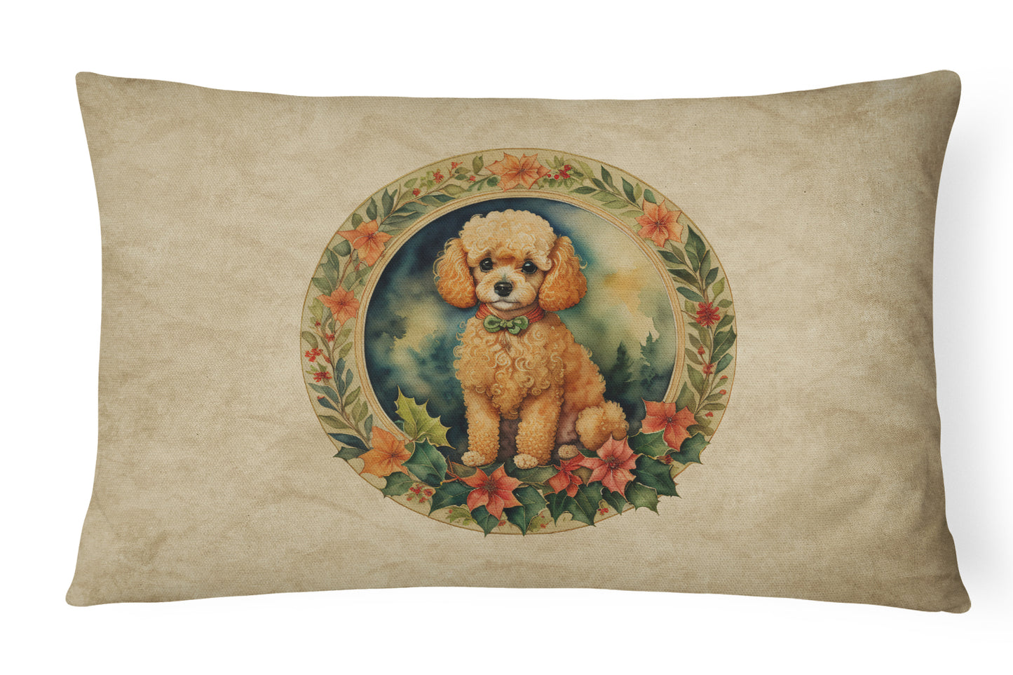 Buy this Poodle Christmas Flowers Throw Pillow