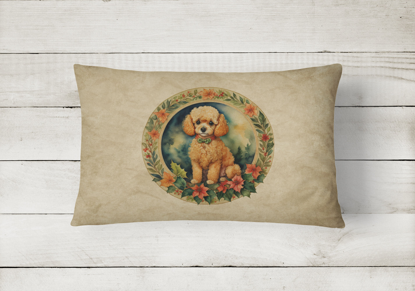 Poodle Christmas Flowers Throw Pillow