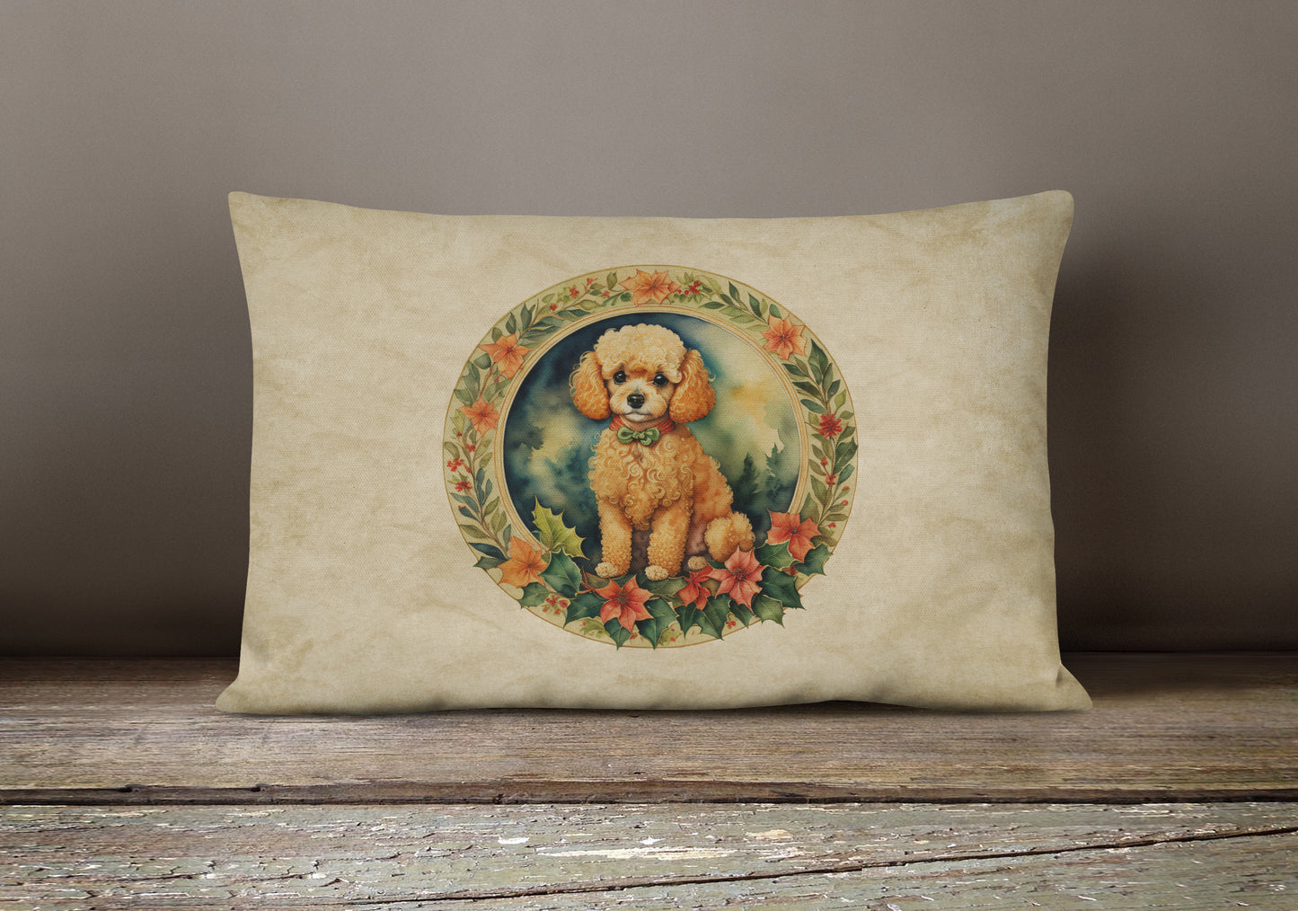 Poodle Christmas Flowers Throw Pillow