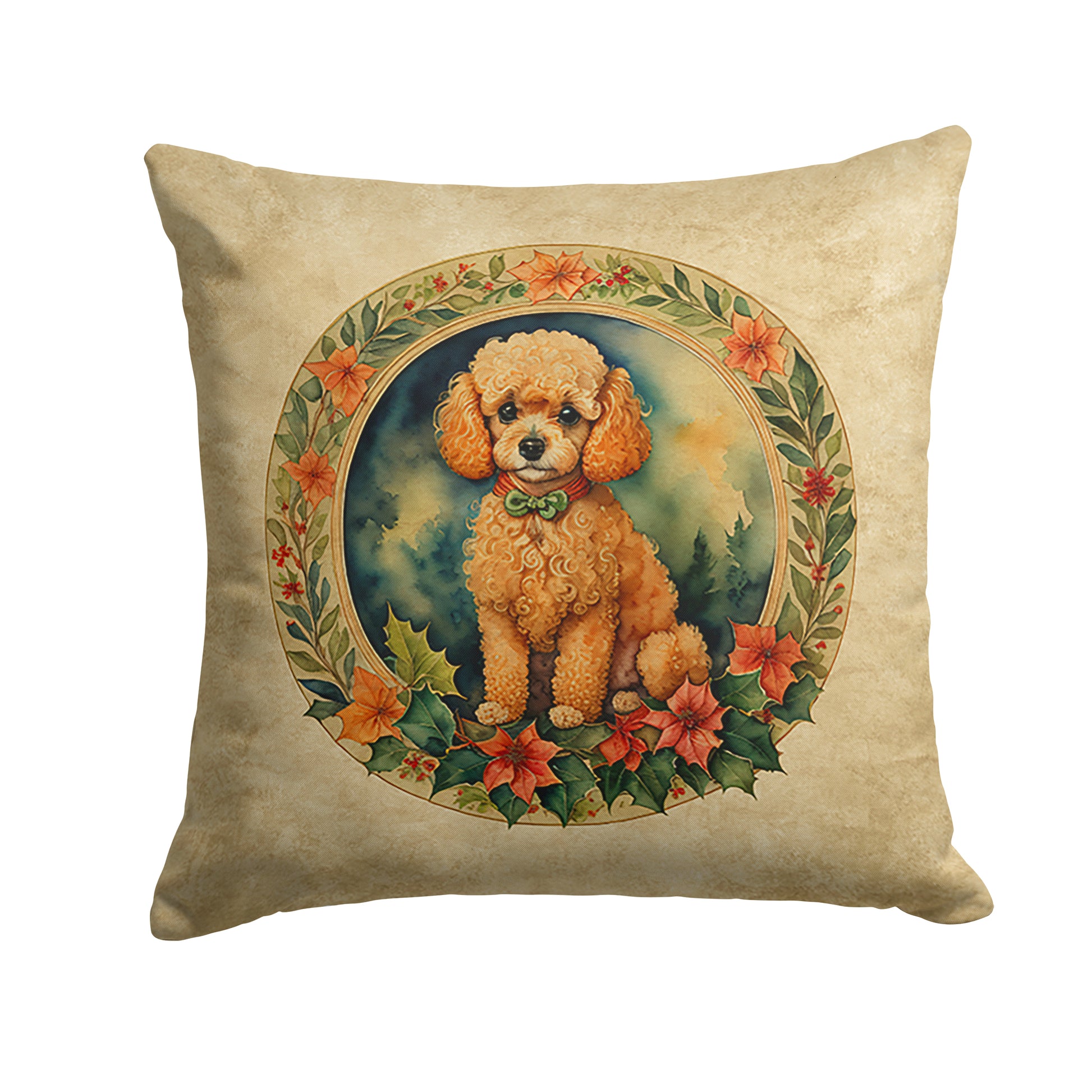 Buy this Poodle Christmas Flowers Throw Pillow