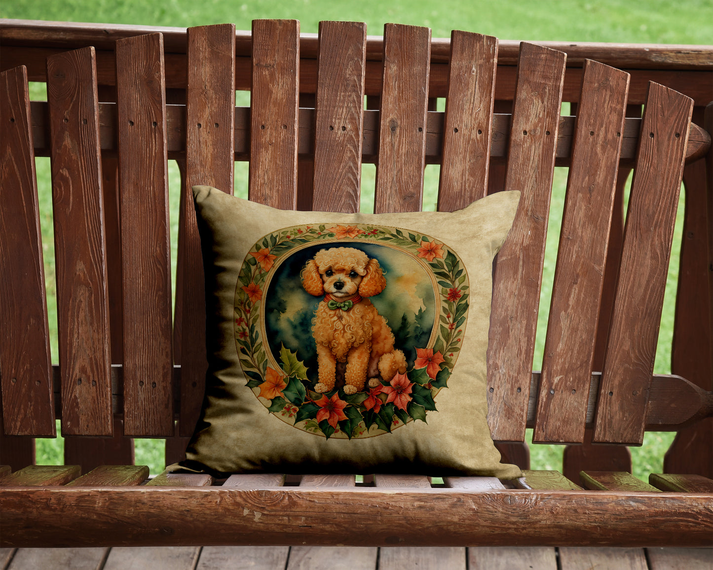 Poodle Christmas Flowers Throw Pillow