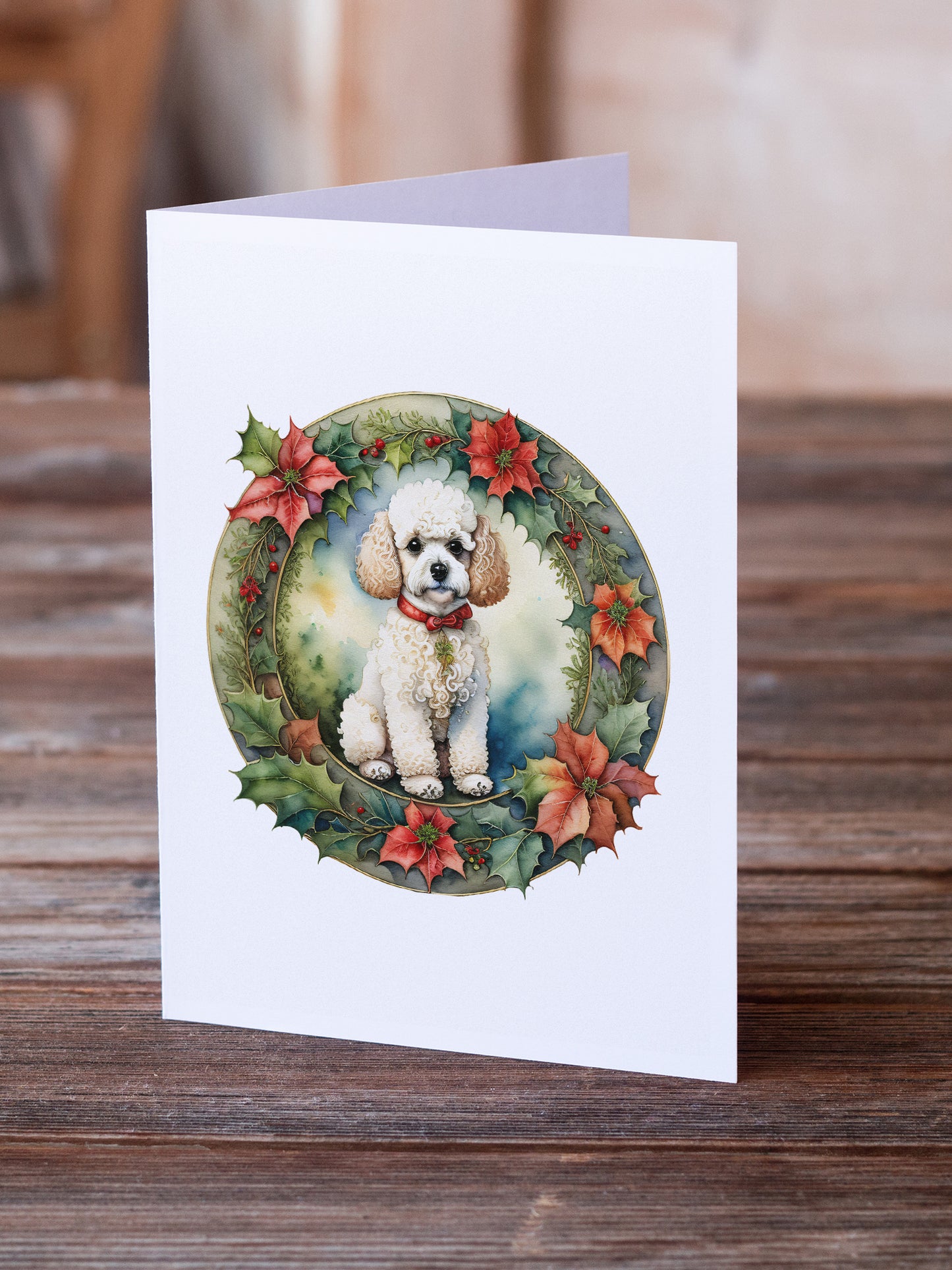 Poodle Christmas Flowers Greeting Cards Pack of 8