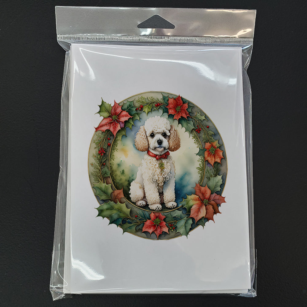 Poodle Christmas Flowers Greeting Cards Pack of 8