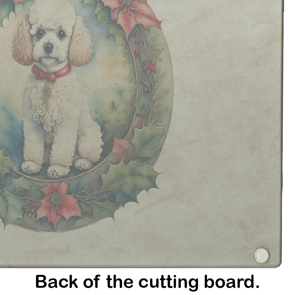 Poodle Christmas Flowers Glass Cutting Board