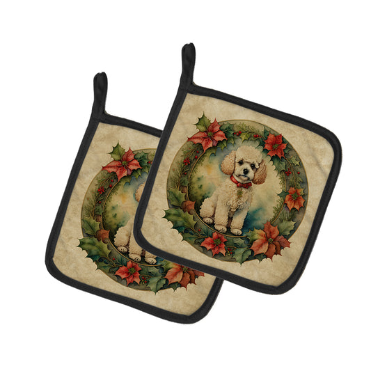 Buy this Poodle Christmas Flowers Pair of Pot Holders