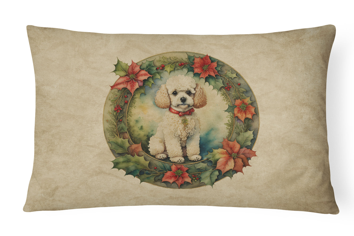 Buy this Poodle Christmas Flowers Throw Pillow