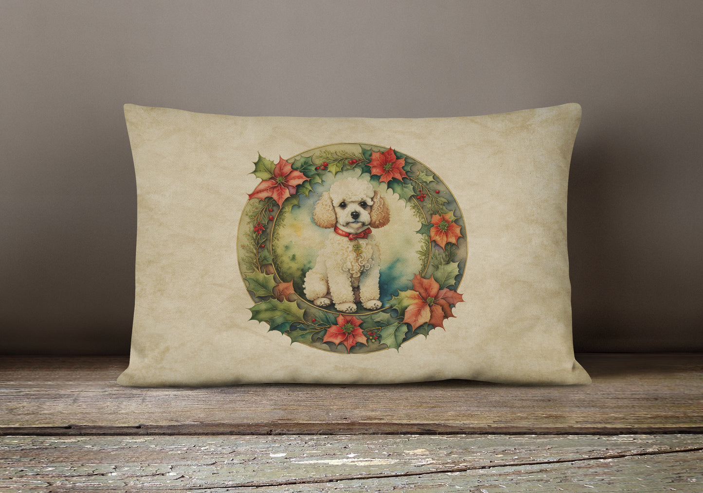 Poodle Christmas Flowers Throw Pillow