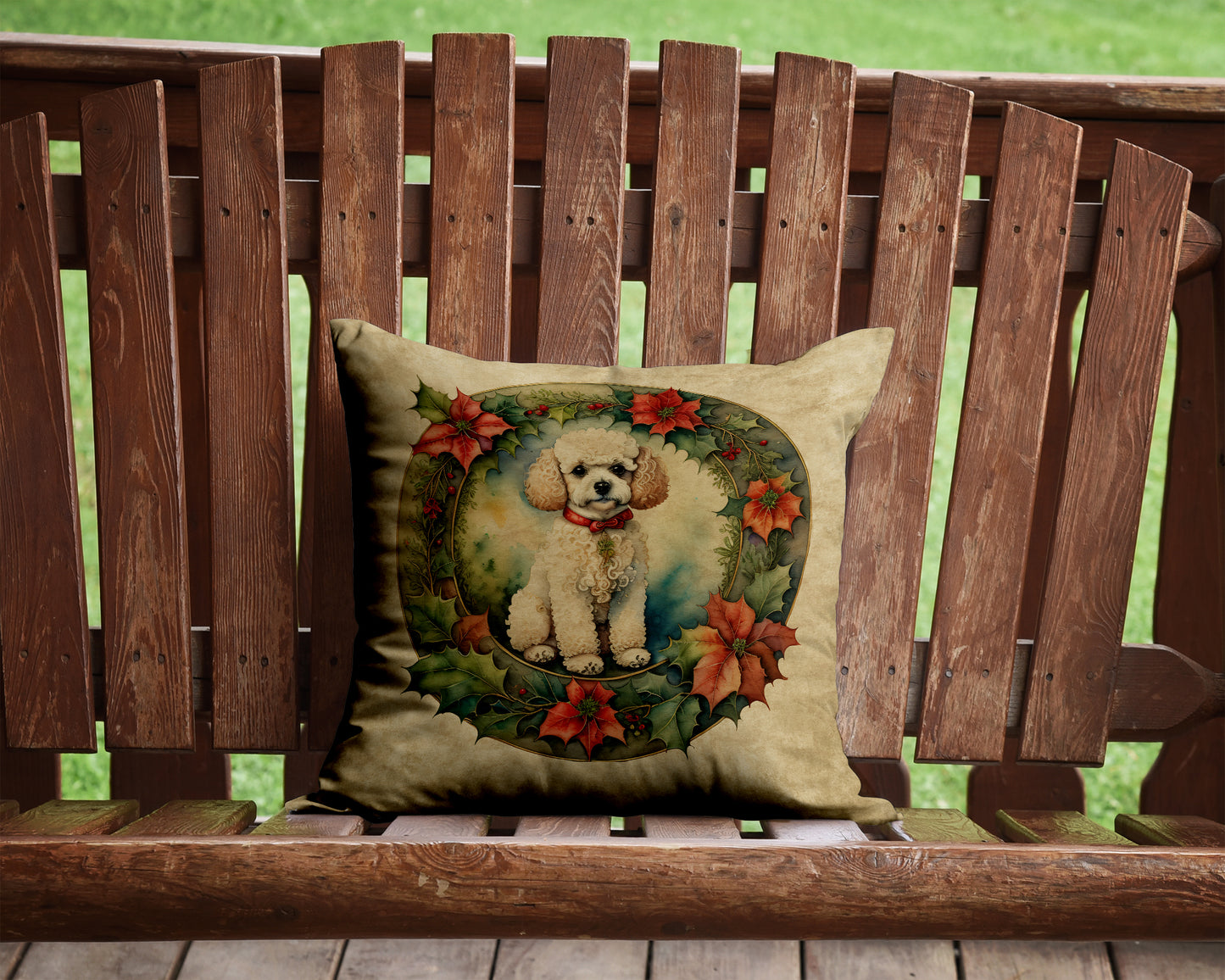 Poodle Christmas Flowers Throw Pillow