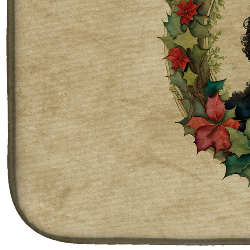 Poodle Christmas Flowers Dish Drying Mat