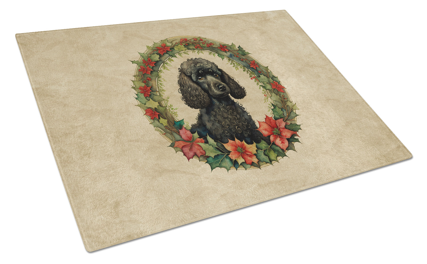 Buy this Poodle Christmas Flowers Glass Cutting Board