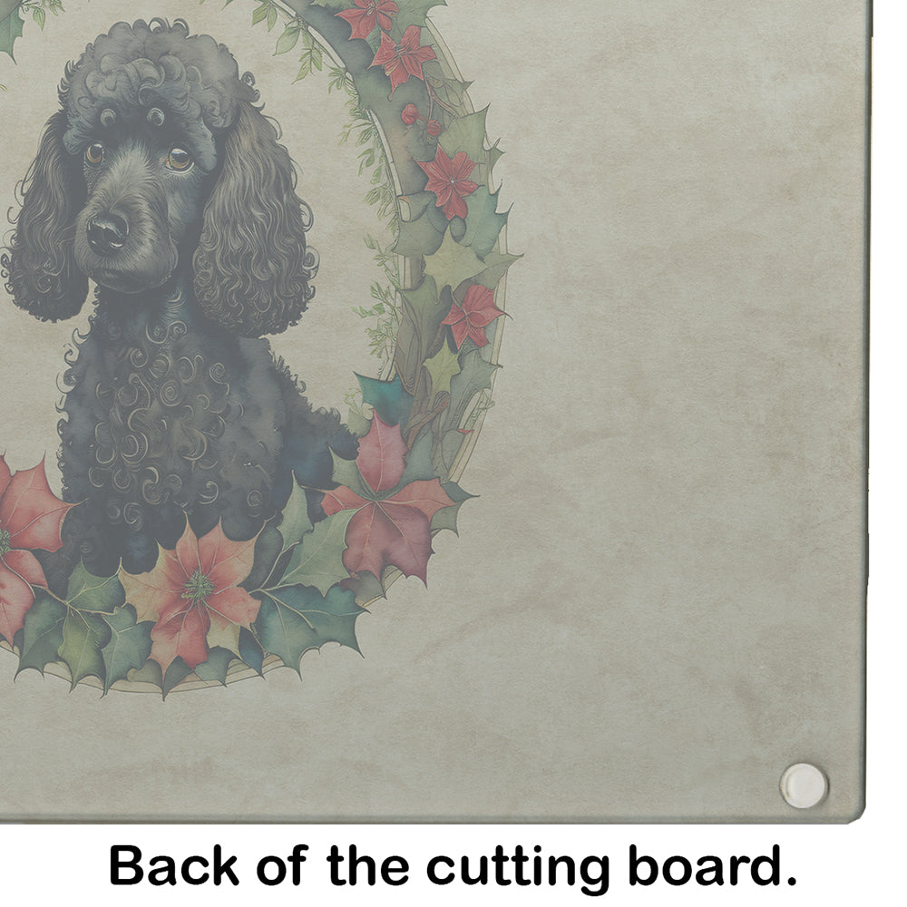 Poodle Christmas Flowers Glass Cutting Board