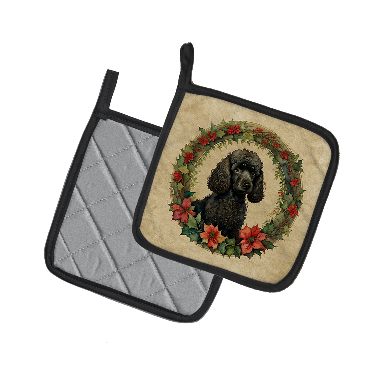 Poodle Christmas Flowers Pair of Pot Holders