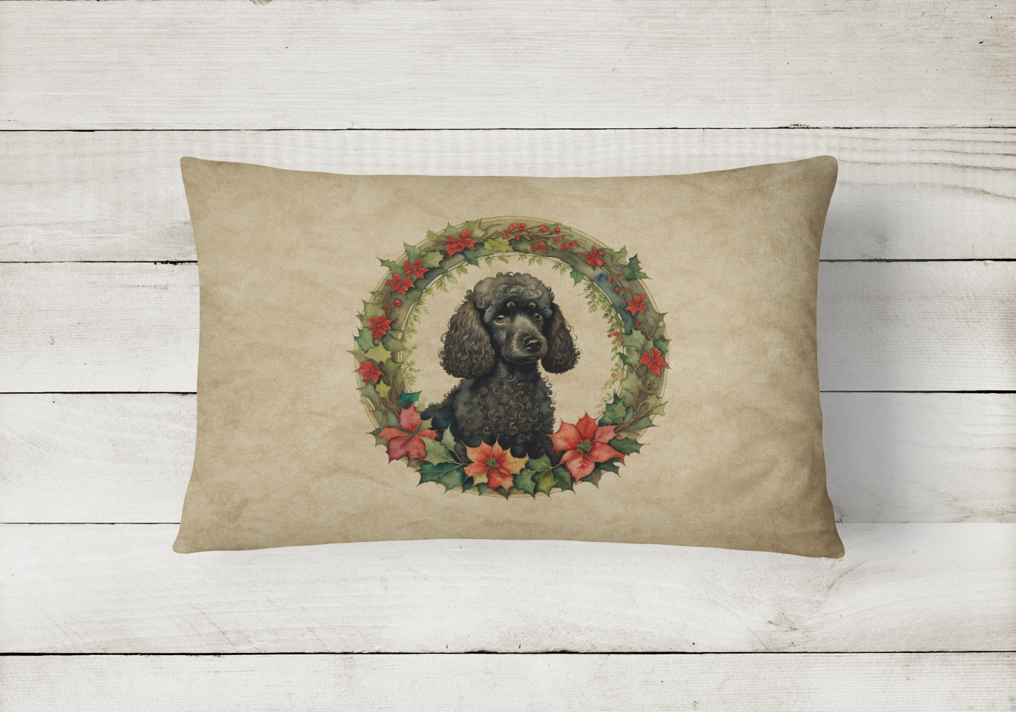 Poodle Christmas Flowers Throw Pillow